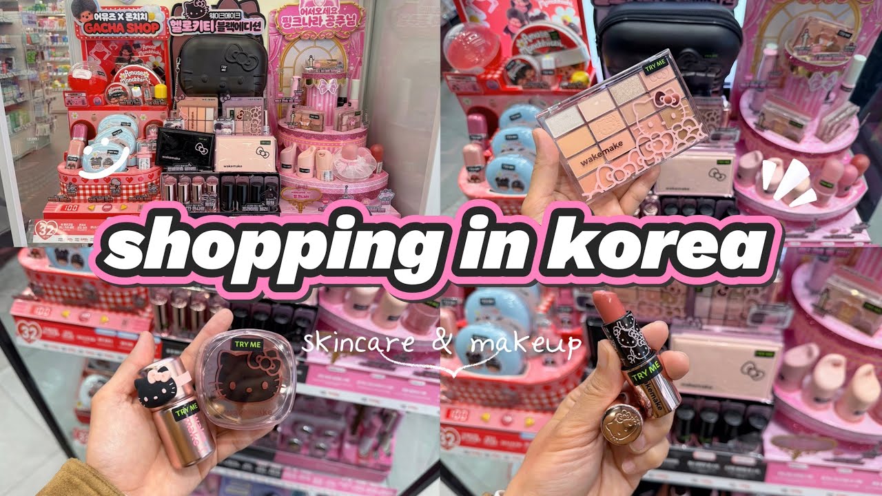 shopping in korea vlog 🇰🇷 skincare & makeup haul at Oliveyoung 🖤 Hello Kitty black edition