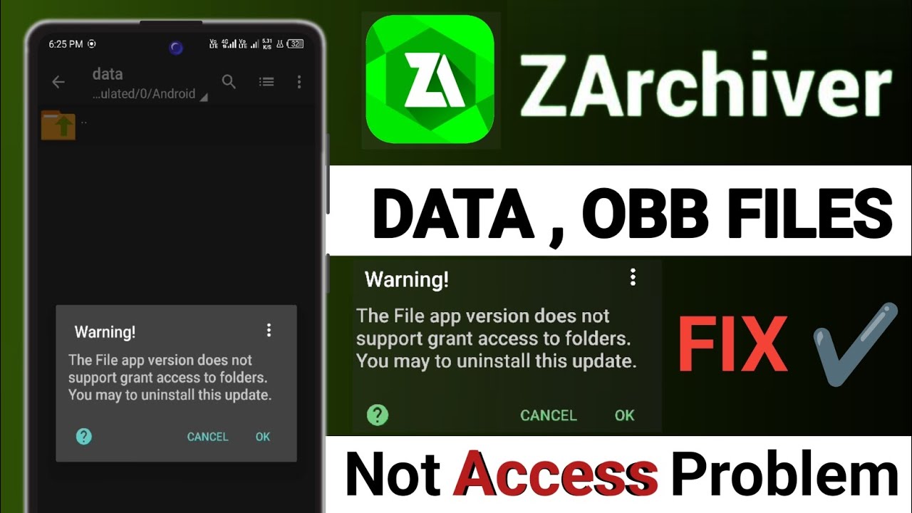 The Files app version does not support grant access to folders | OBB folder not showing | ZArchiver.