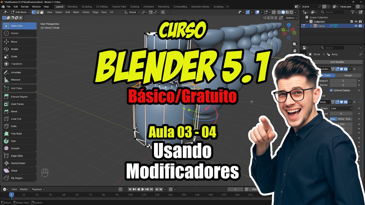 Curso Blender 5.1 Básico | Aula 03.4 — Usando Modificadores
