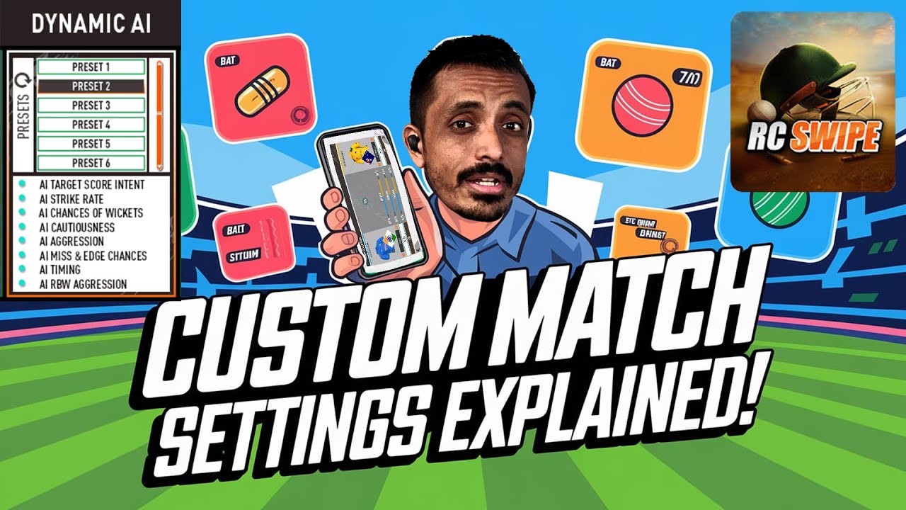 Test or T20 - Dynamic AI - All settings Explained in one video Real Cricket Swipe First time MOBILE