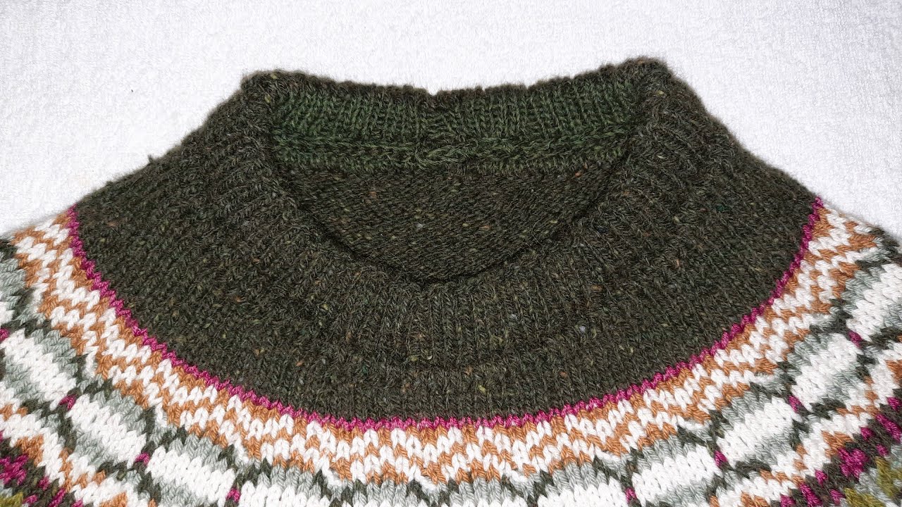 Doppelten Kragensteg stricken Anleitung für Schildkröt-Kragen oder Rollkragen Rundpasse Pulli Teil 6