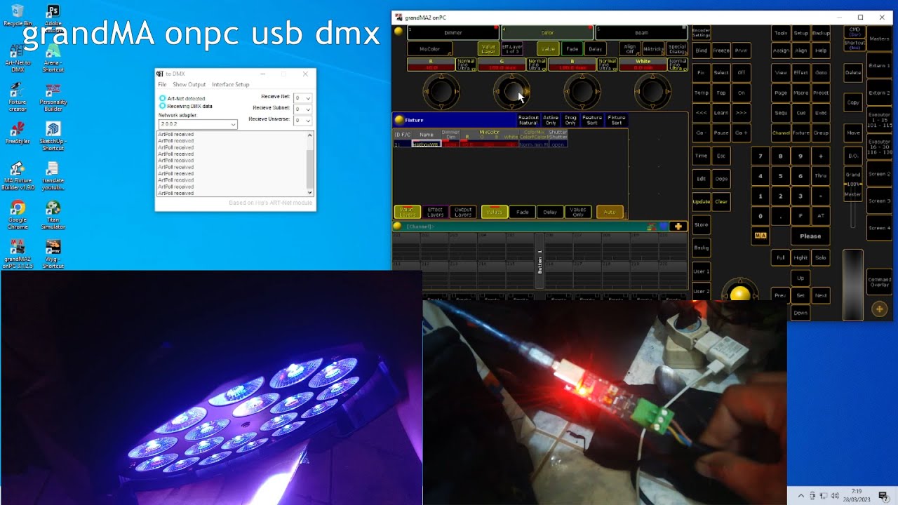 cara connect grandMA onpc , usb dmx ftdi to rs485 , convert artnet to dmx