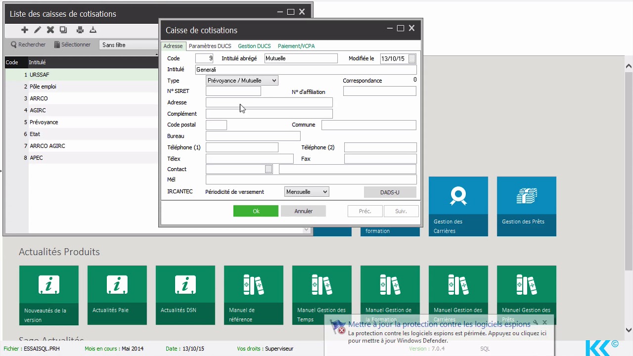 Tuto Sage Paie - caisse de cotisation