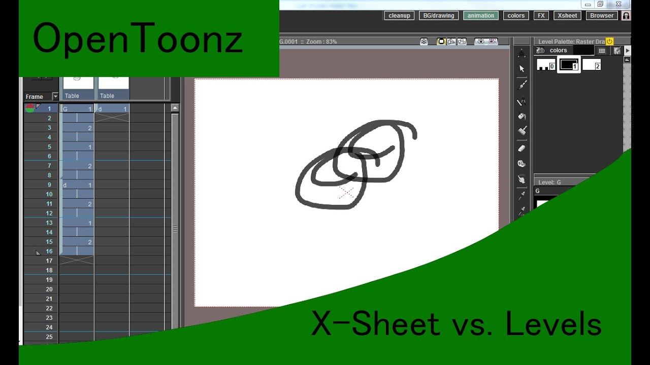 OpenToonz: X-sheet vs. Levels