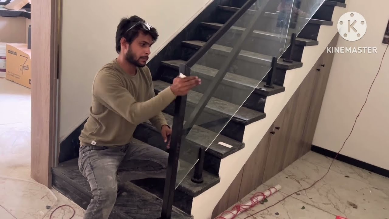 Aluminium glass railing, full black