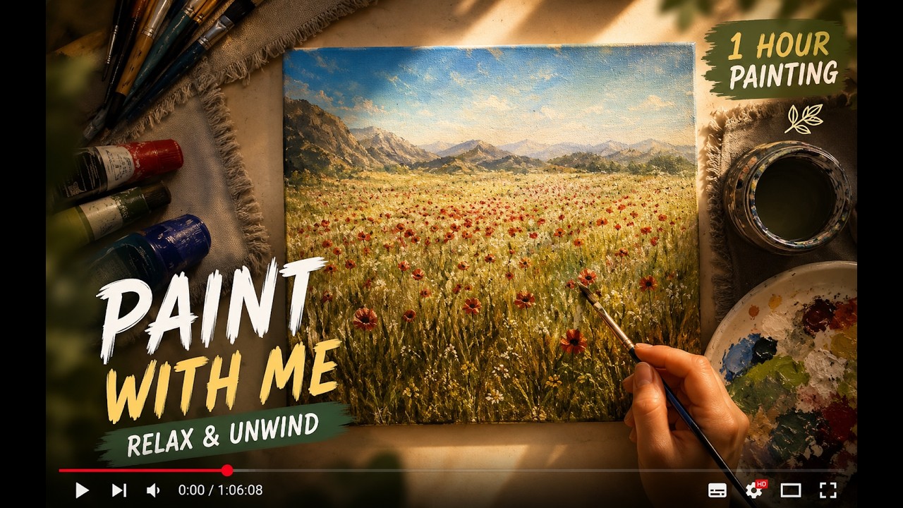 Poppy Field in Soft Light – 1 Hour Real Time Painting with Relaxing Music | Calm Nature Art