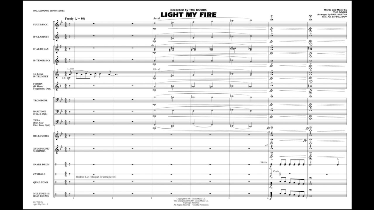 Light My Fire by The Doors/arranged by Paul Murtha