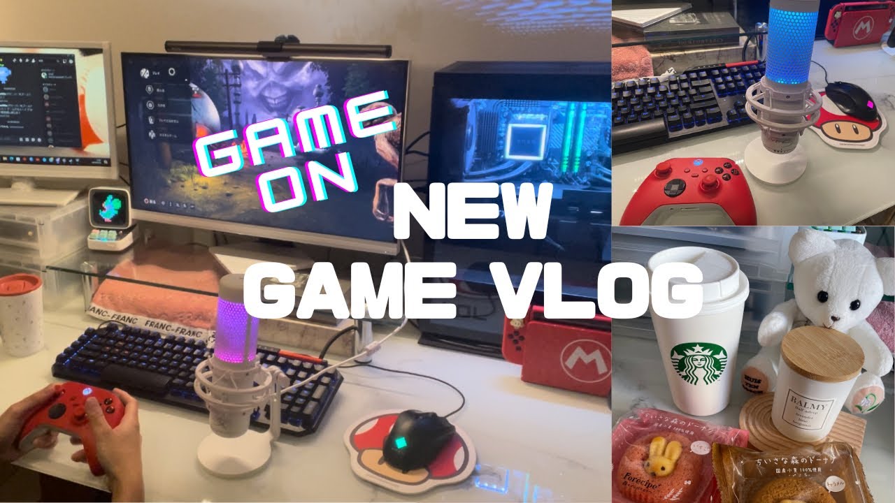 【GAMEVlog】デスク周りアップデート❤️sweets🍓食べてひたすらpokemon/原神プレイする日🎮