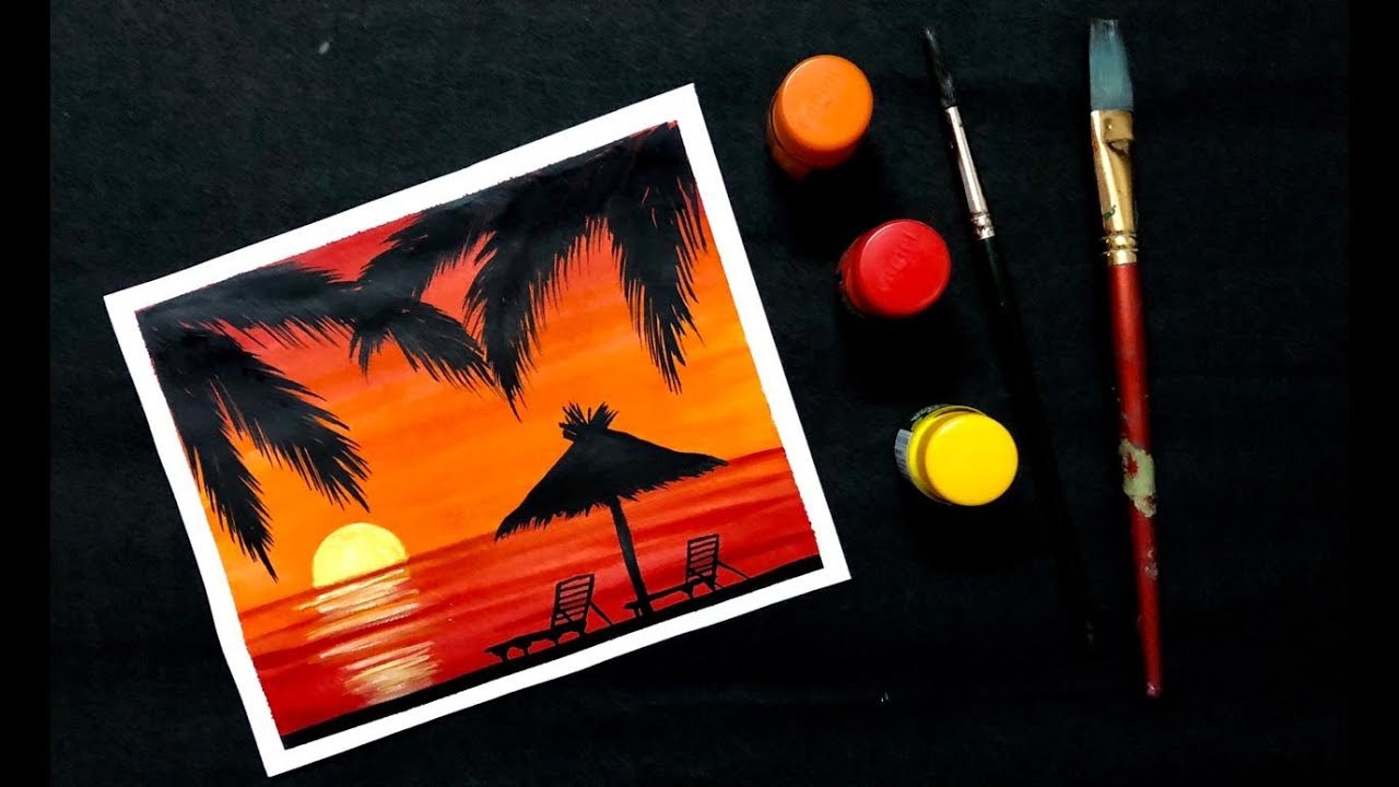 Easy Sunset Painting with Poster Colours for Beginners | Step by Step