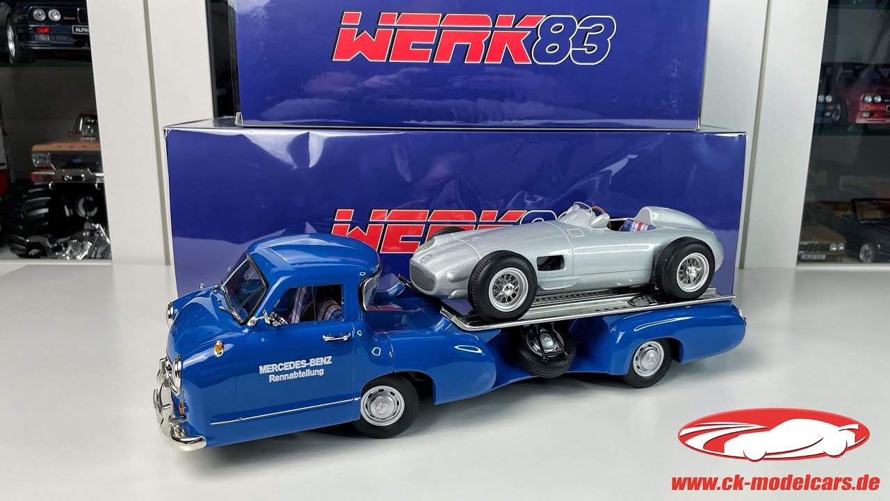 1:18 Mercedes racing transporter (Blue Wonder) with Mercedes F1 W196  - Werk83 [Unboxing]