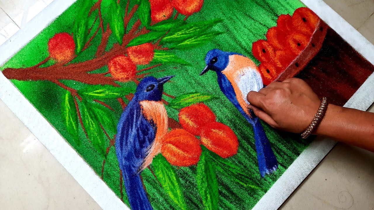 Love Birds Poster RANGOLI / Unique Creative Beautiful Rangoli Designs Of Birds | Bird Rangoli Design