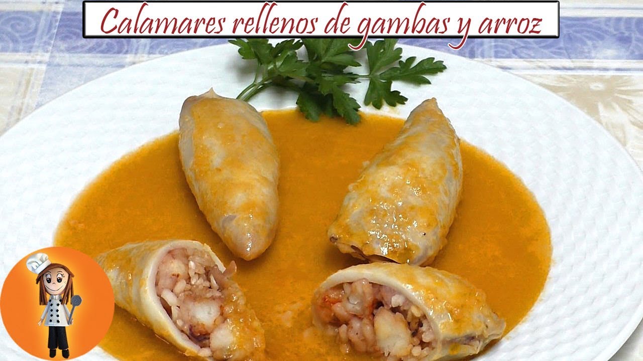 Calamares rellenos de arroz y gambas | Receta de Cocina en Familia