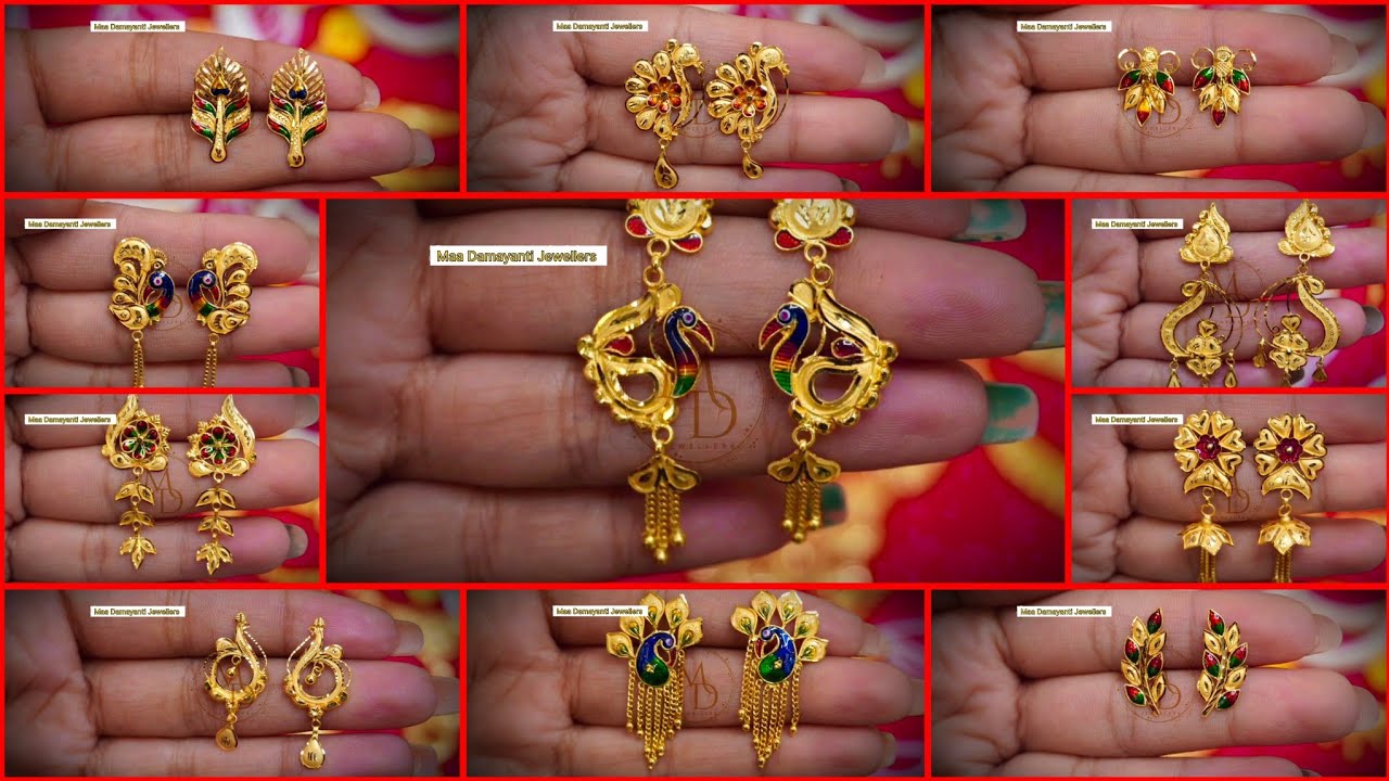 Light weight daily wear gold earrings design_Latest 22k gold earrings design 