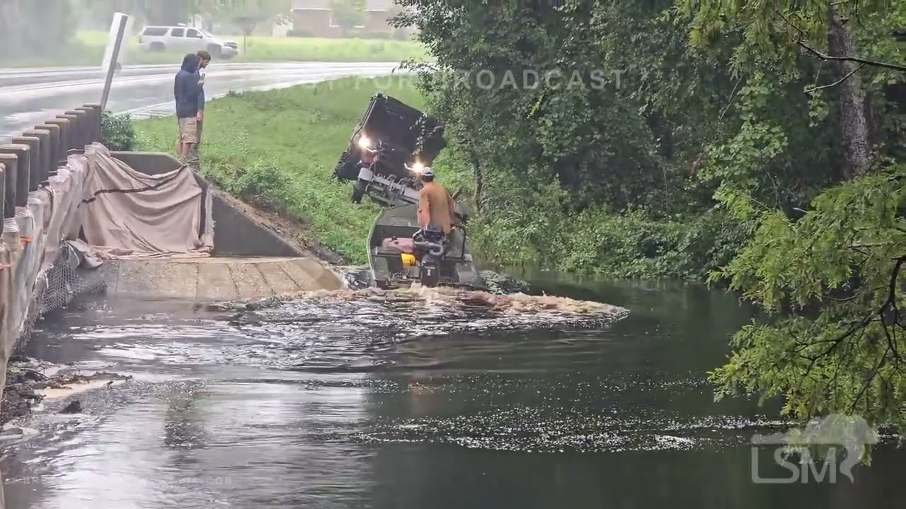 08-08-2024 Lumberton, NC - TS Debby - Significant River Flooding - Boat in Water - Rain and Wind