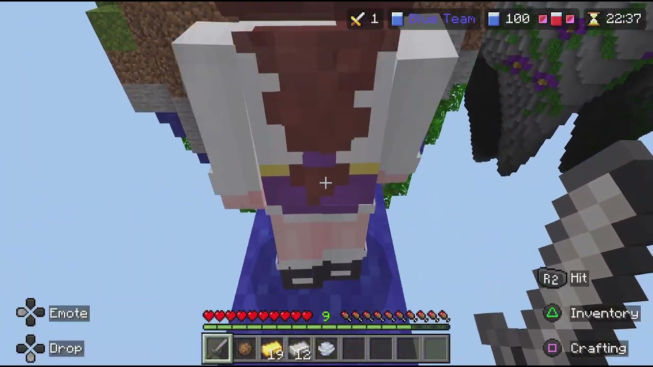 Bedwars but i cant use blocks and if i pick up the block i queue for another game