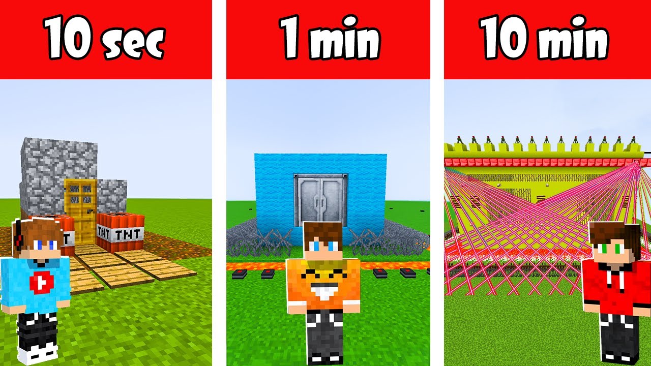 NAJLEPSZE ZABEZPIECZENIA TAJNYCH BAZ w Minecraft! 10 SEKUND vs 1 MINUTA vs 10 MINUT!