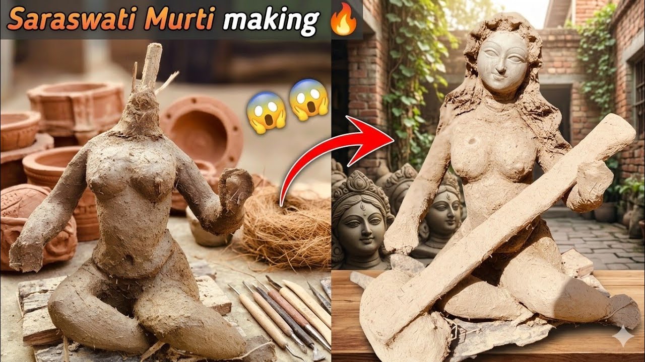 Saraswati Murti making 🔥😱 step by step and Very easy #saraswatipuja2026 #viralvideo #youtubevideo 