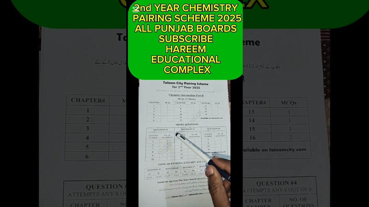 2nd year chemistry pairing scheme 2025#bilalbhatti #2ndyearchemistry