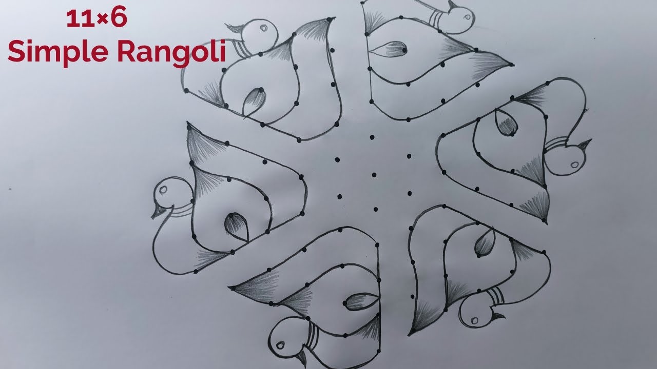 Very Simple and Easy Rangoli Design 11×6 🌺 11 Dot Daily Muggulu 🌺 Pandaga Muggulu 🌺 New Rangoli