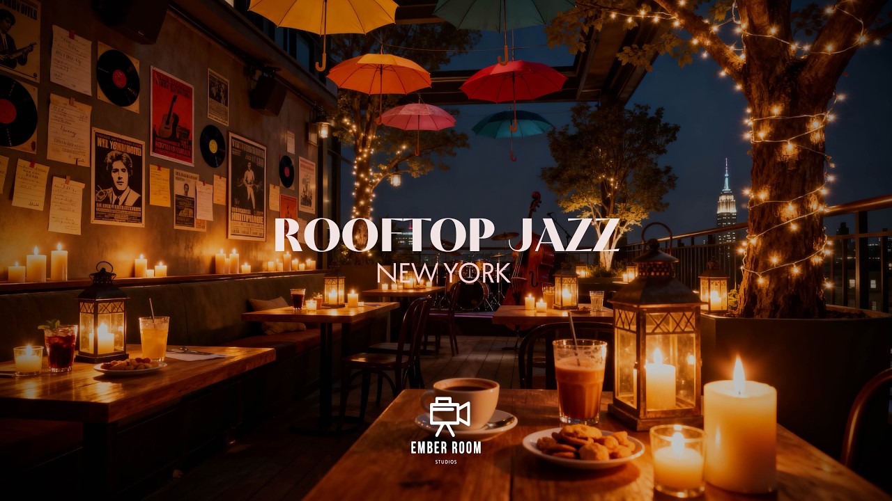 5 Hours Rooftop Jazz New York ☕🌙 | Cozy Night Jazz Café Ambience | Smooth Relaxing Jazz Music