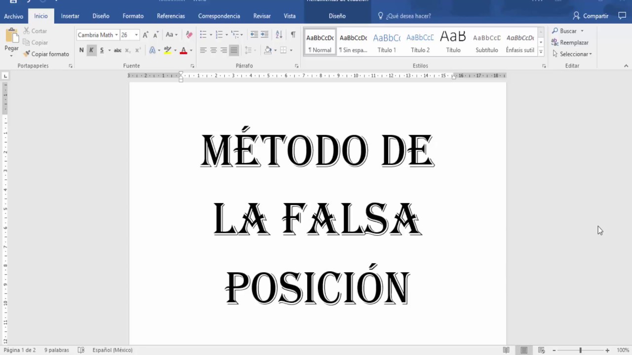 Método de la falsa posición usando excel, ejemplo 1