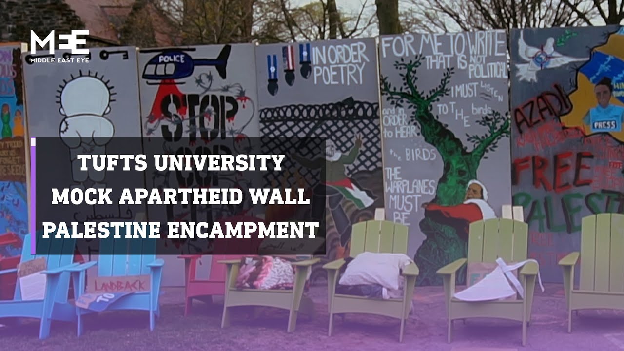 Tufts University students create mock apartheid wall in Palestine solidarity encampment