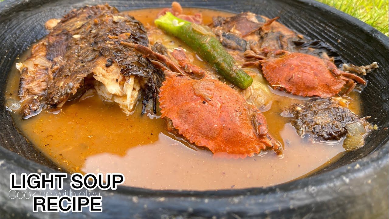FUFU & LIGHT SOUP RECIPE | ASSORTED FISH & MEAT LIGHT SOUP/ PEPPER SOUP With Cassava & Plantain FUFU