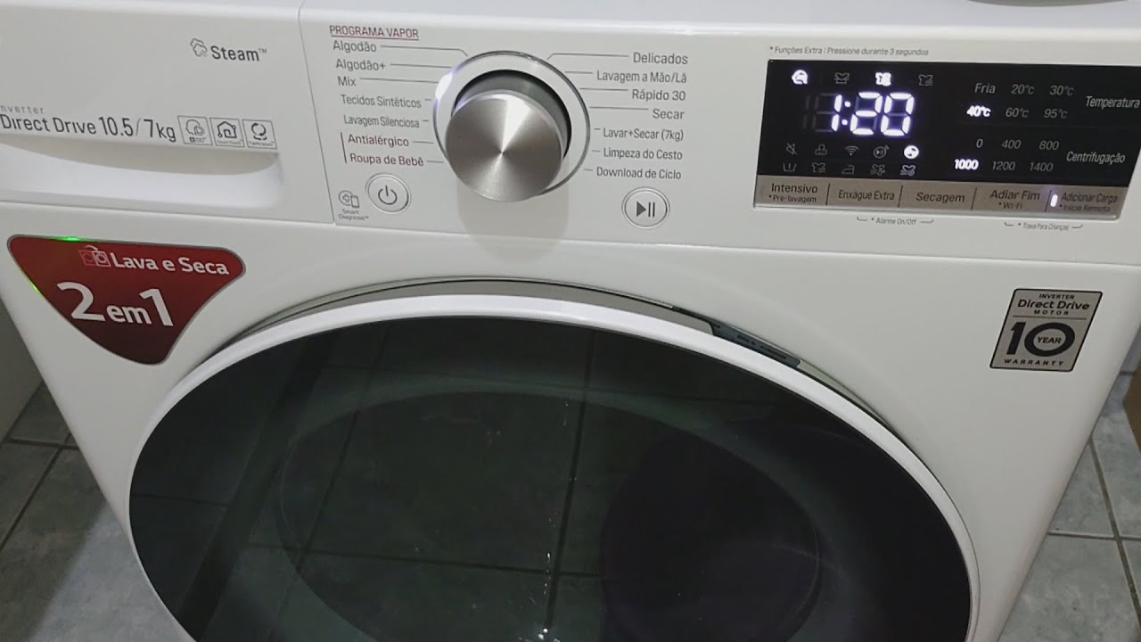 Primeira lavagem de roupas na lava e seca LG