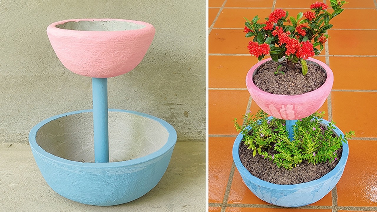 DIY Cement Flower Pot - Make Beautiful Flower Pot with Balloon and Cement