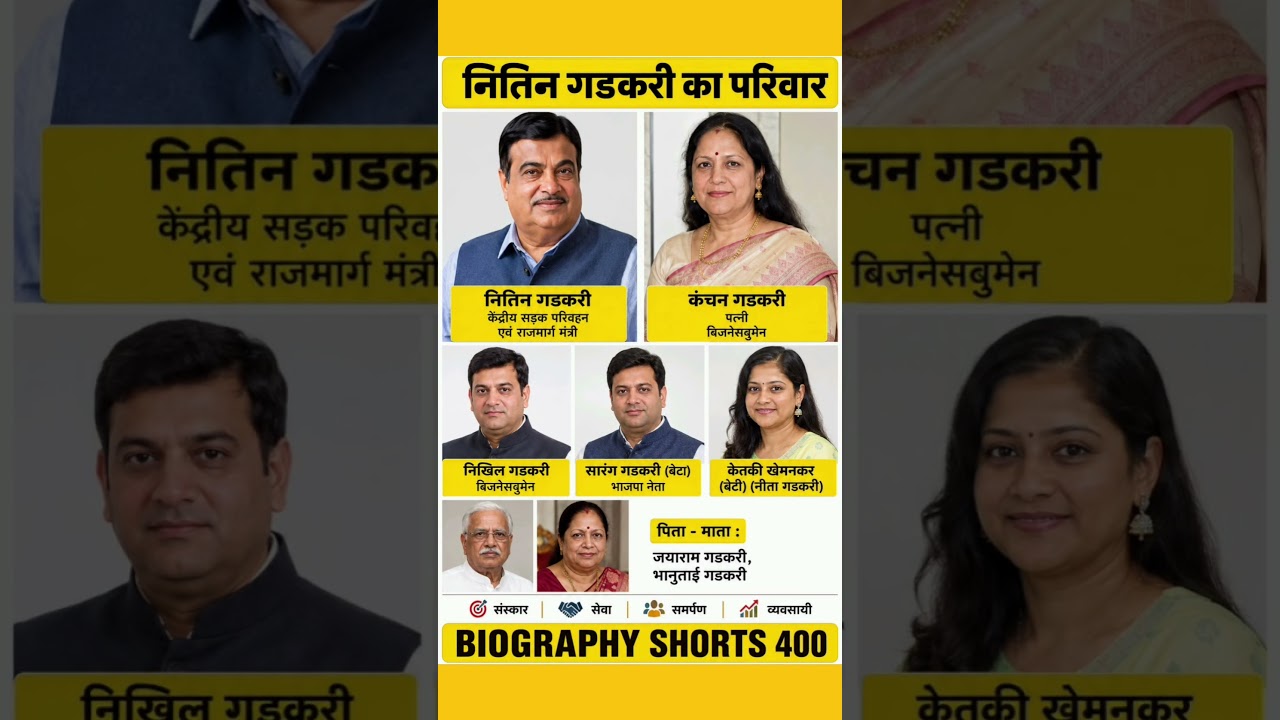 नितिन गडकरी का परिवार ❗  Nitin Gadkari's family#ytshorts​ #gk​ #ias​