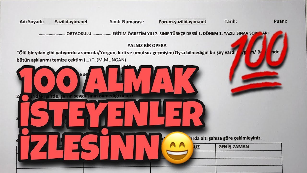 7.Sınıf Türkçe 1.Dönem 1.Yazılı