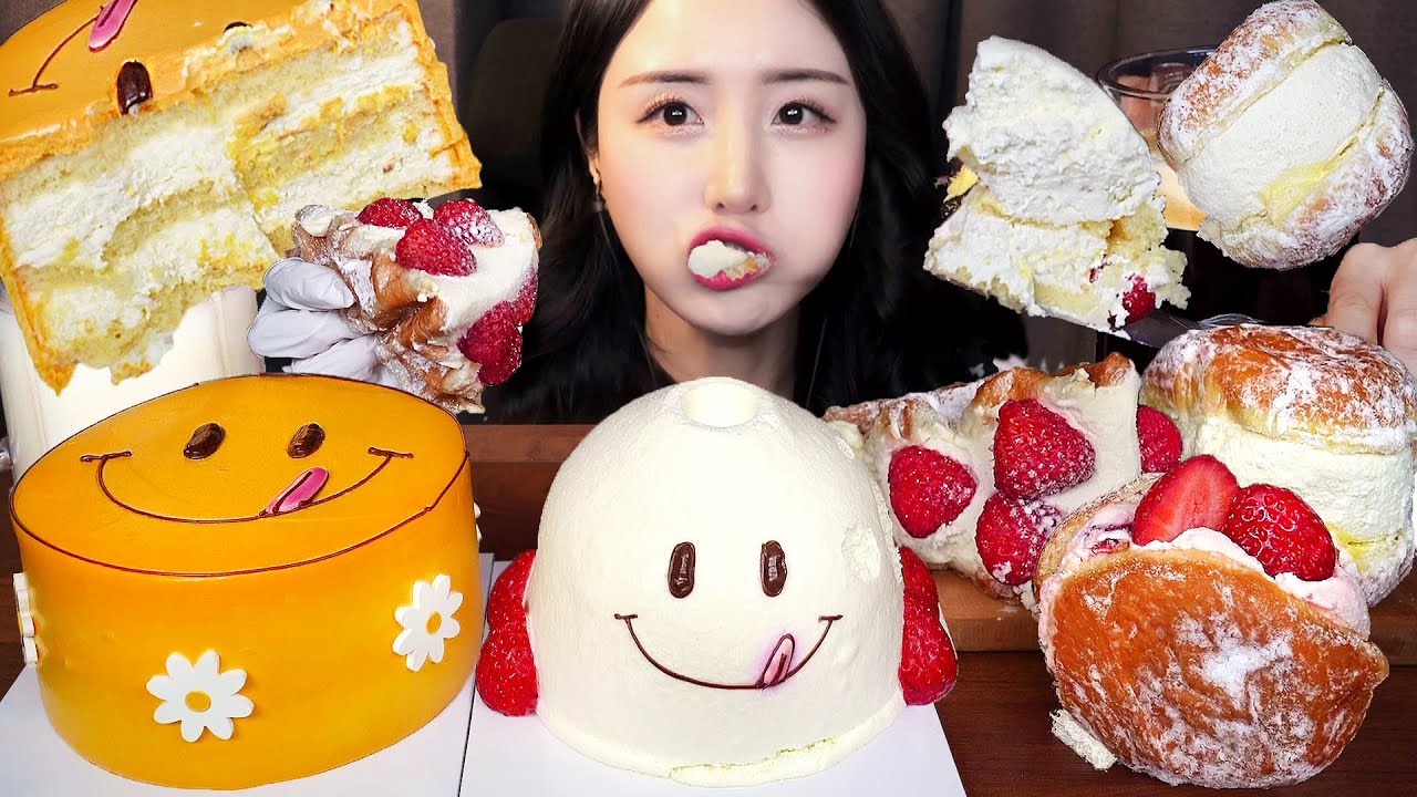 🍰 Торт со взбитыми сливками ASMR Мукбангㅣпончик вафля ДесертㅣDessert Cake Donut Mukbang