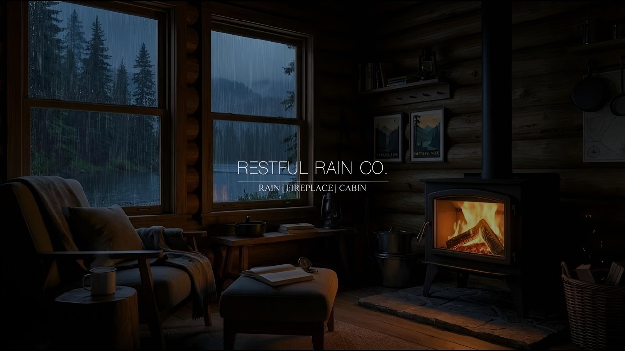 Rain Outside, Fireplace Inside 🔥 Cozy Cabin Ambience for Sleeping