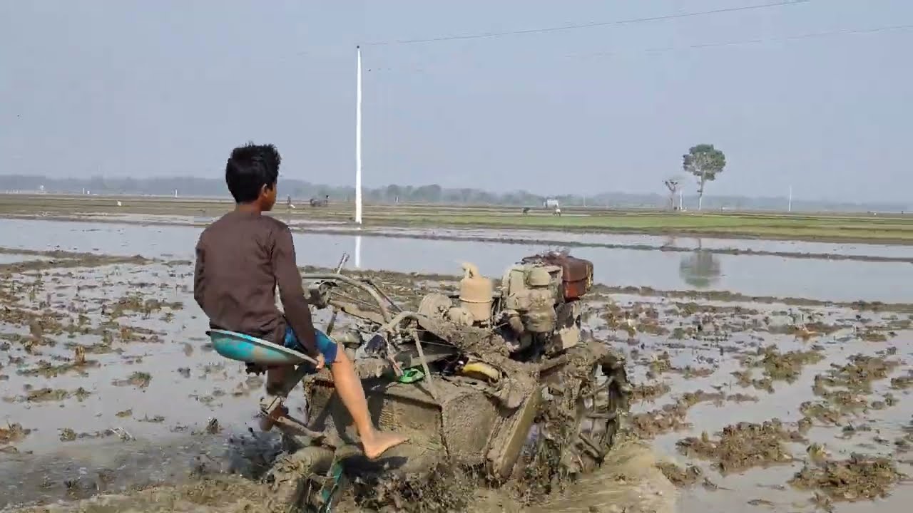 পাওয়ার টিলার দিয়ে জমি কাদা করার অসাধারণ কৌশল  Power Tiller Mud Plowing for Rice Planting 🚜🌾
