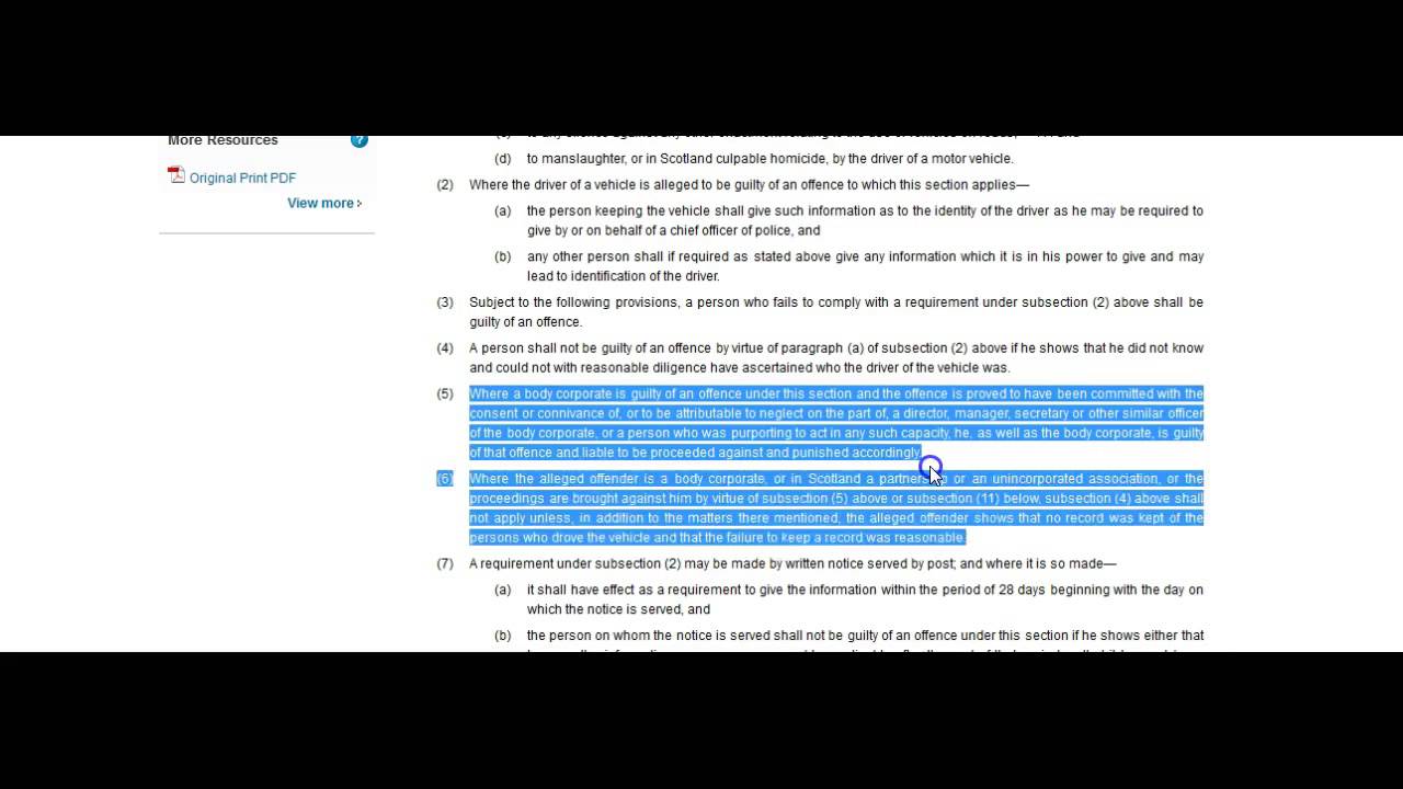 Failing to name the driver section 172 Road Traffic Act 1988