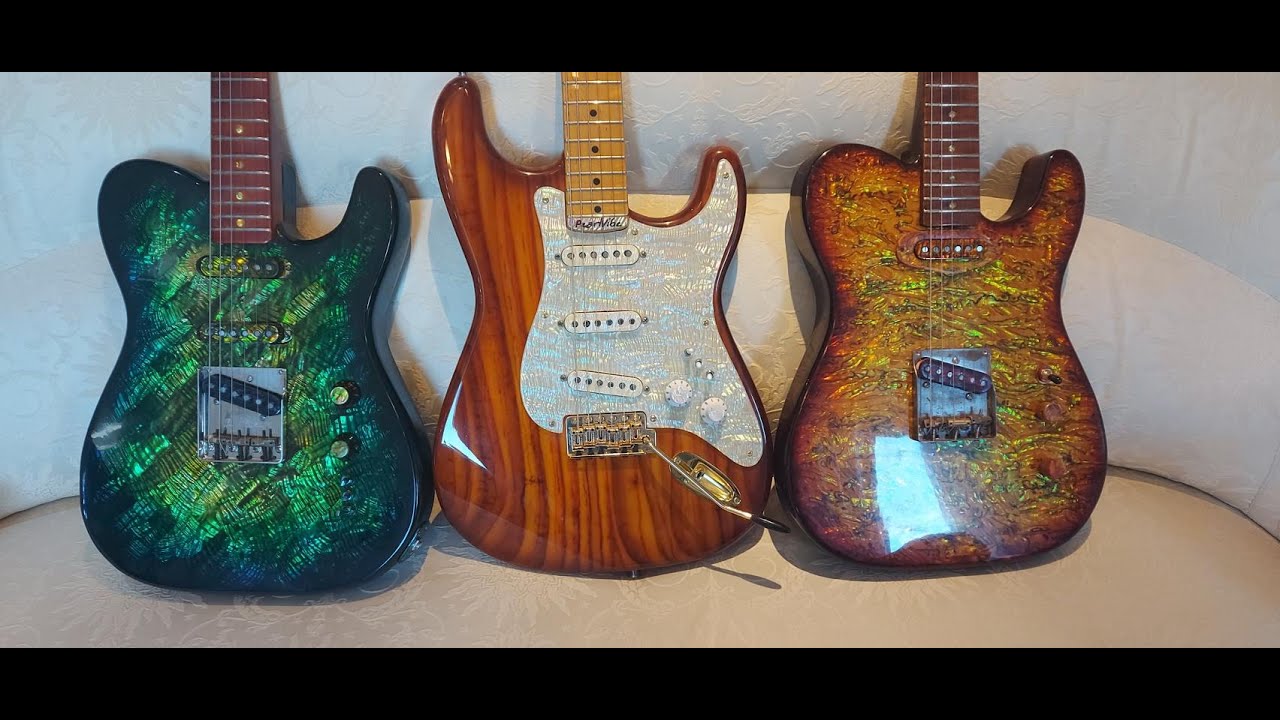 Twangy tele, crunchy fat tele and quacky strat 3 shoot out Pearlvibe abalone guitars