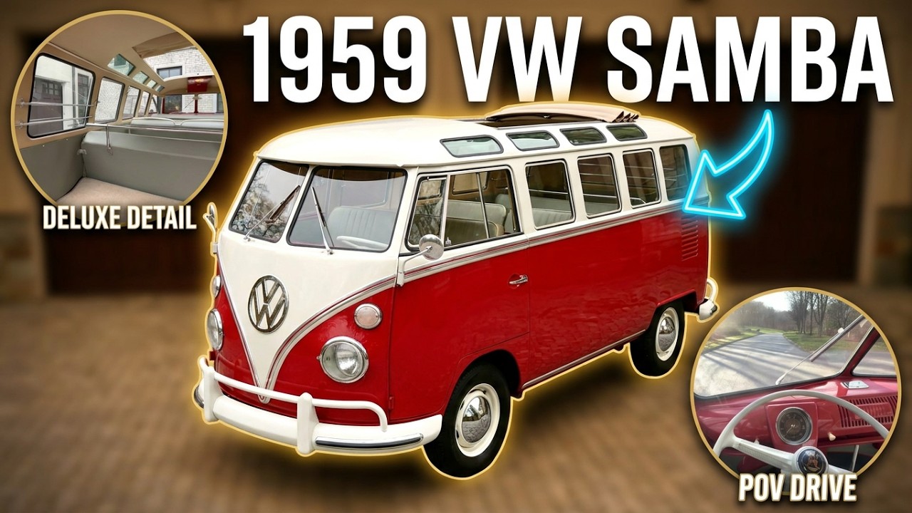 A quick drive in a RESTORED 1959 Volkswagen Type 2 23 Window Deluxe Samba! | Plus Walk Around Detail