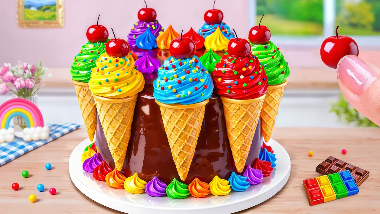 Rainbow Swirl Popsicle Cake 🌈 Mini Tiny Cake Ideas 🍌 Creative Cakes Corner