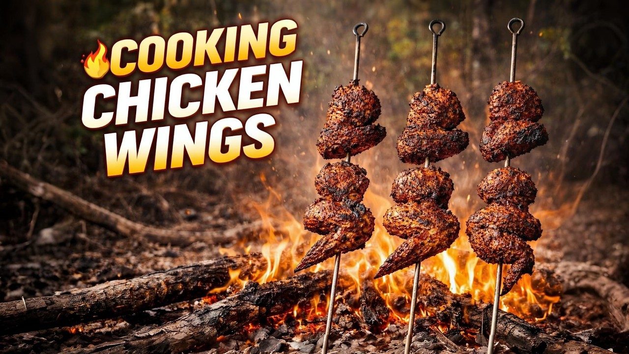 Chicken Wings Roasted on Fire in Jungle 🔥 | Forest Cooking Chicken Wings