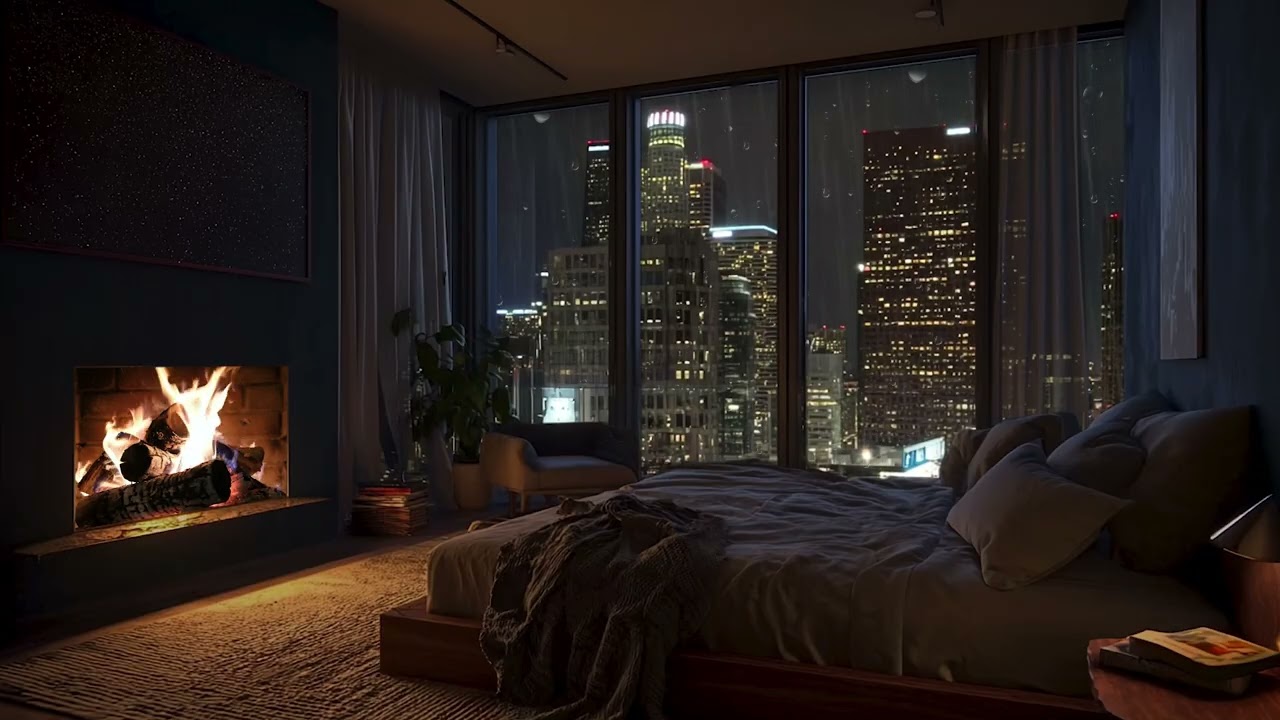 3 Hours Rain on Window & Crackling Fireplace | Cozy Room Ambience for Sleep🌧️🔥