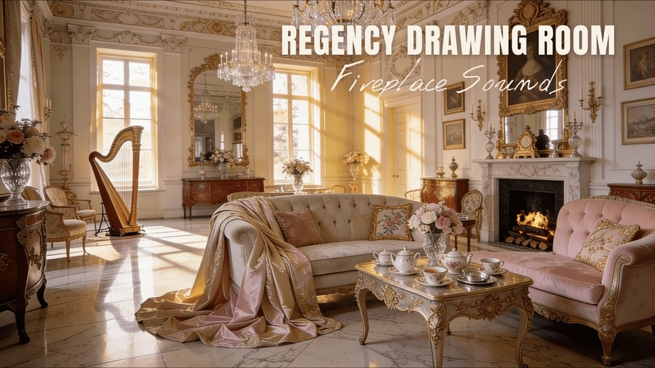 Fireplace Sounds (3 Hours) | Bridgerton-Inspired Regency Drawing Room Ambience, No Music