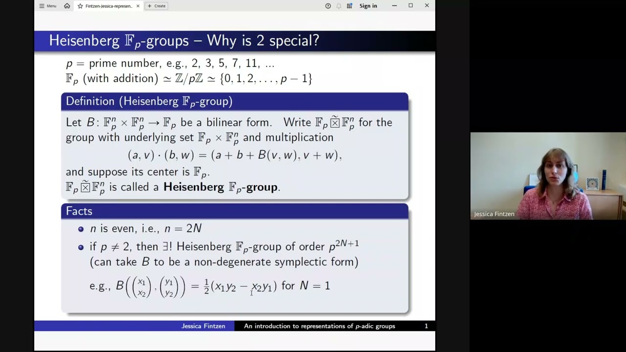 MOSS Seminar #4 - Jessica Fintzen: An introduction to representations of p-adic groups (for all p)