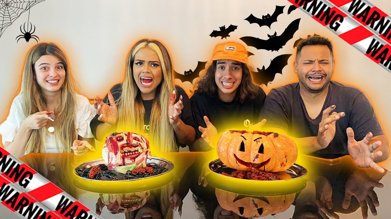 O ÚLTIMO A PARAR DE COMER COMIDA DE HALLOWEEN GANHA !!!