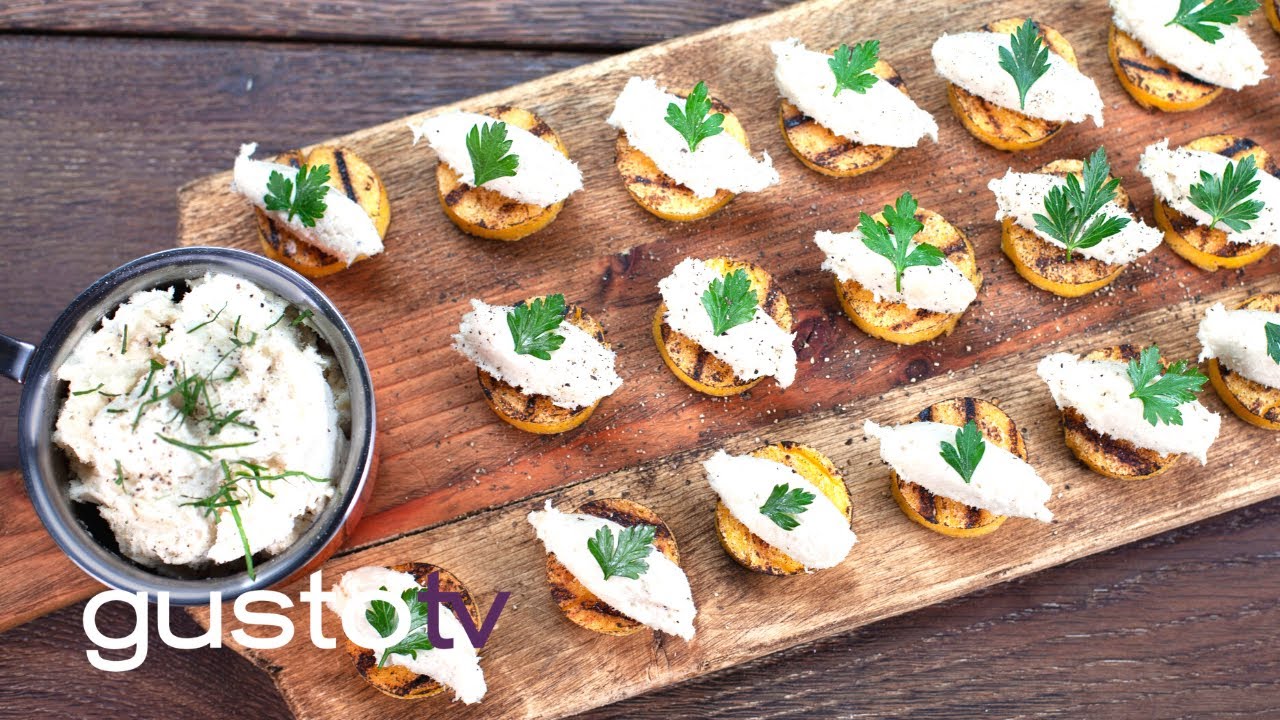 salt cod mousse on polenta crostinis | bonacini's italy