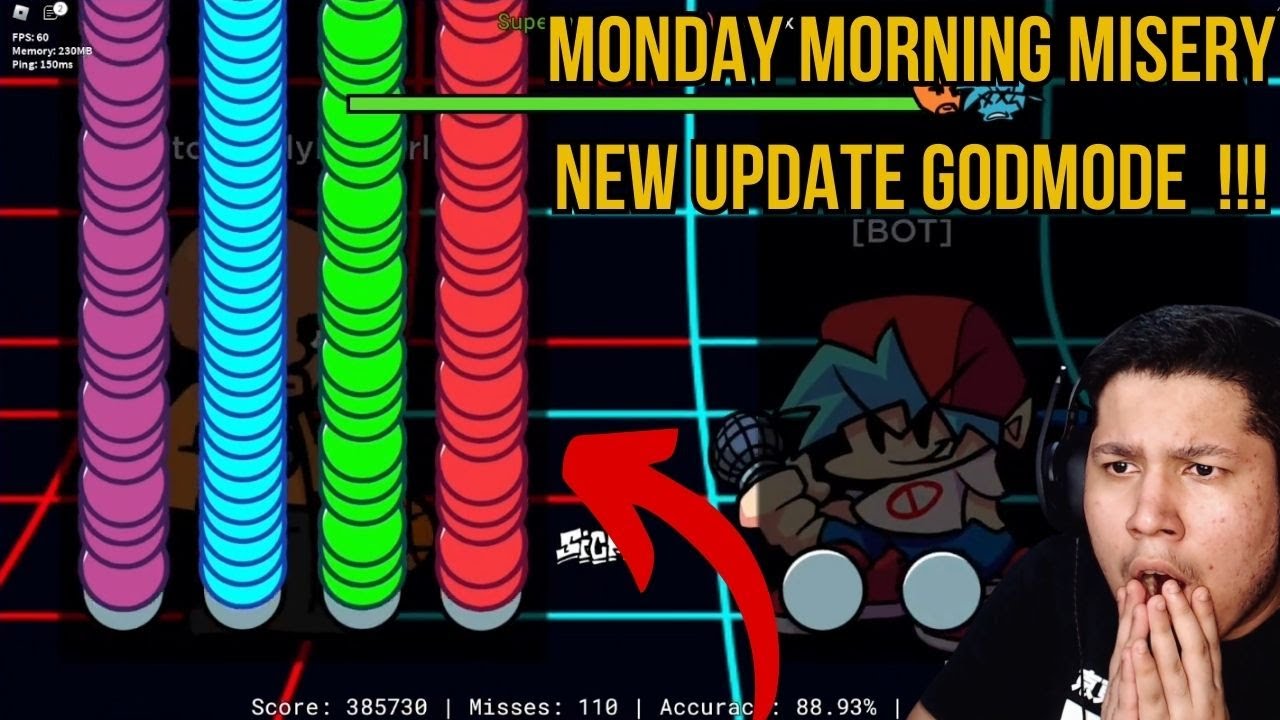 Going GODMODE on Monday Morning Misery New UPDATE ! - Roblox FNF