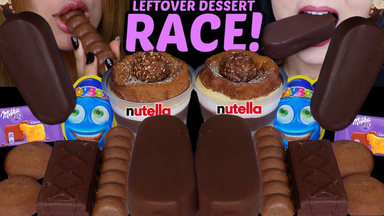 ASMR LEFTOVER DESSERT RACE! BIG CHOCOLATE ICE CREAM BARS, FERRERO ROCHER MOUSSE CAKES, MILKA OREO 먹방