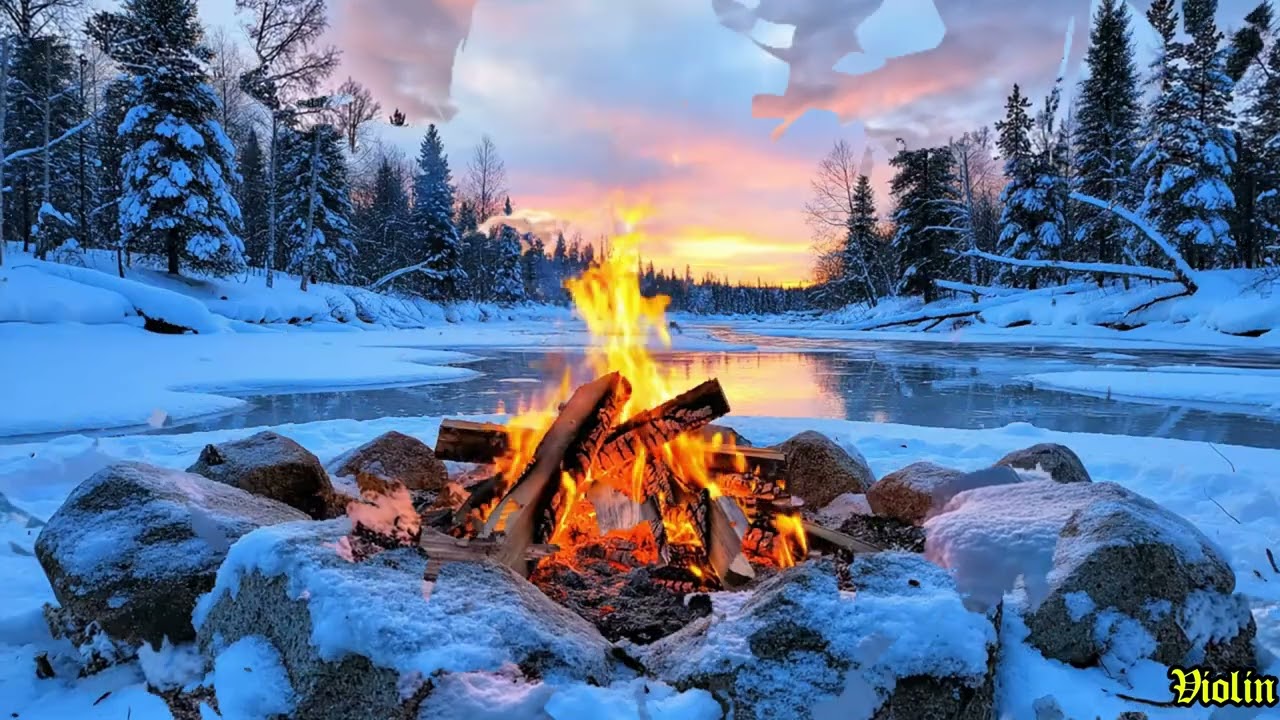 🔥Relaxing Violin Fireplace Music 🔥 Instrumental Fireplace Ambience