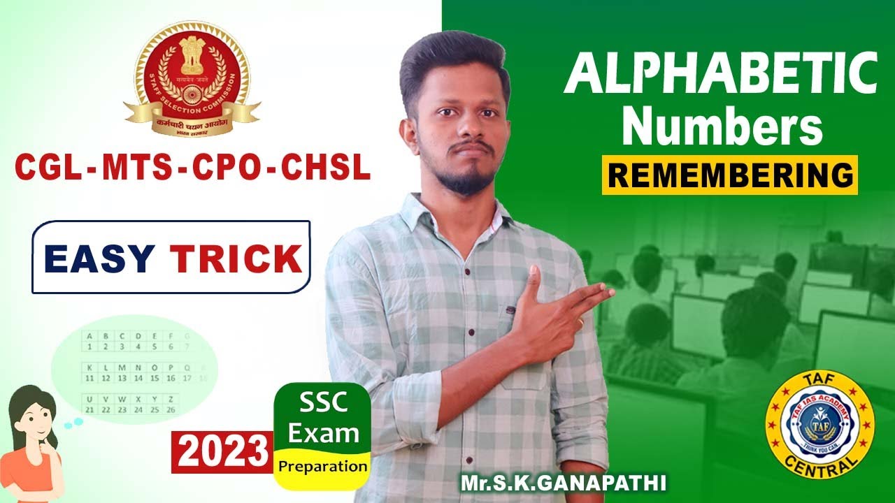 ALPHABETIC NUMBERS REMEMBERING | FAST TRICK | CGL, MTS, CPO, CHSL - 2023 | TAF CENTRAL