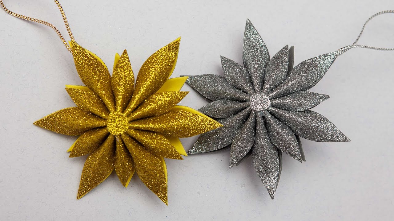 The easiest way to make a Snowflake from glitter foamiran 🎄 | Christmas Ornaments| Glitter Foam