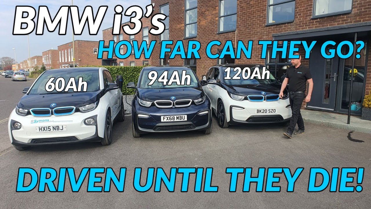 BMW i3 60Ah REX v 94Ah v 120Ah maximum range test. Driven until they die convoy comparison...
